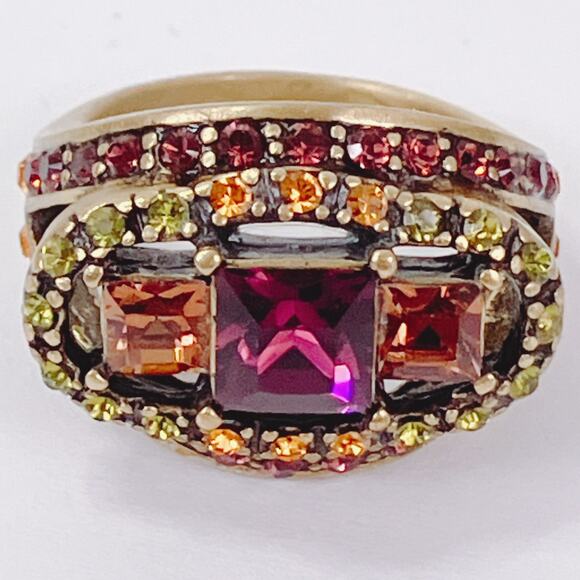Signed Heidi Daus Colorful Cocktail Ring Designer Statement Rhinestone Size 6 - Picture 6 of 11